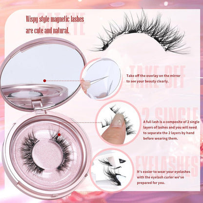 Magnetic lashes with packaging and usage instructions on a pink background